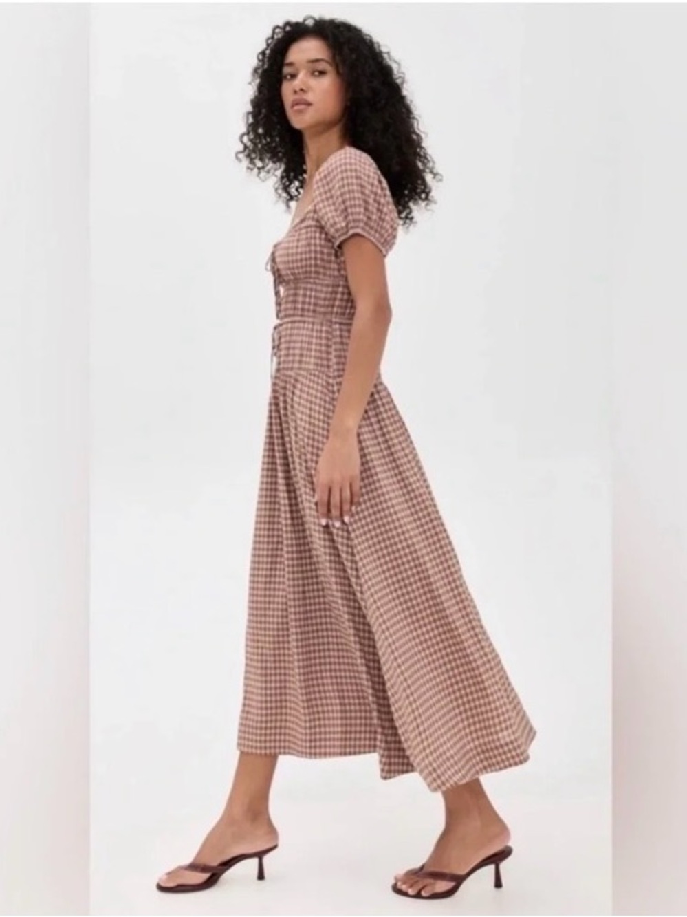 Reformation Gingham Midi Dress in Mauve
